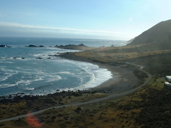 View from Cape Palliser Lighthouse looking West along Cape Palliser Road