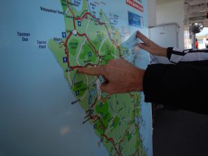 Rob uses the ferry map to show us a route