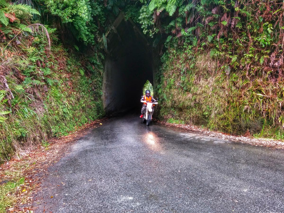 Bernard leaving a tunnel on Kiwi Road